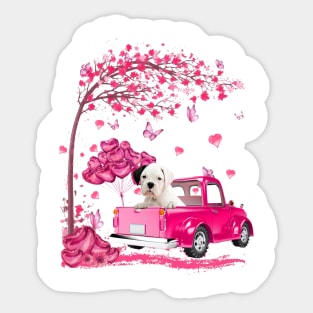 Valentine's Day Love Pickup Truck White Boxer Sticker